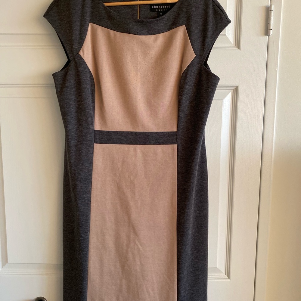 Connected Apparel Pink and Tan Sheath Dress Cap Sleeve Work